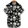 Black and White Skeleton Rose Men's Hawaiian 3D Print Short Sleeved Shirt