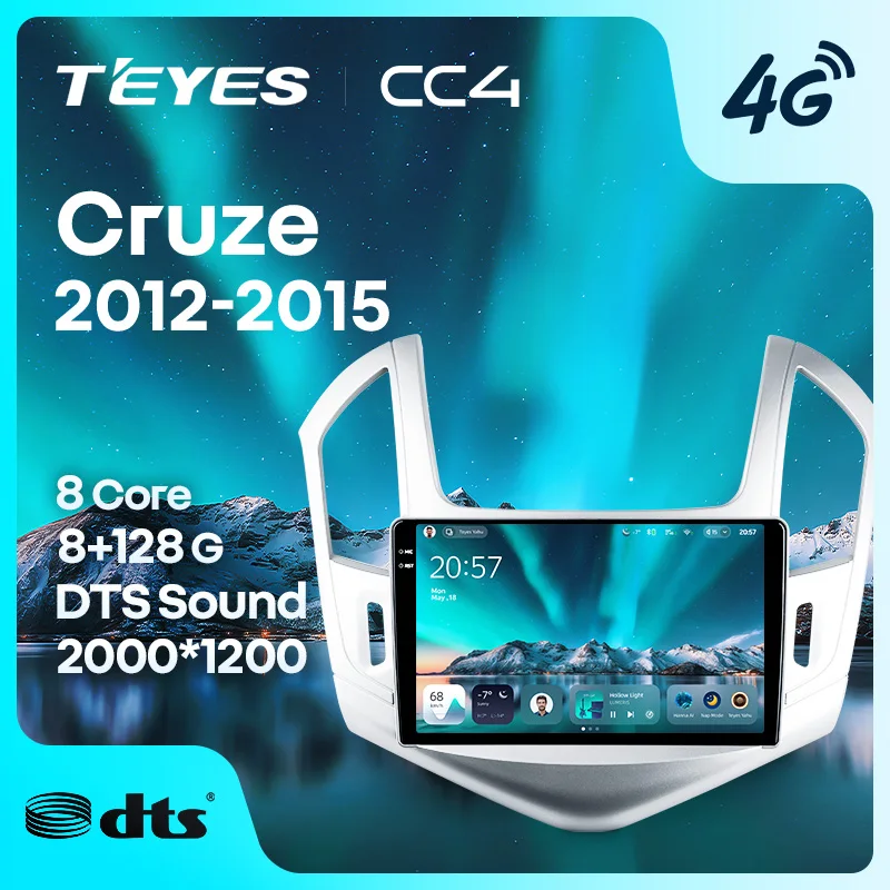 Автомагнитола TEYES CC4 для Chevrolet Cruze J300 J308 2012-2015 с CarPlay и Android Auto, 2DIN, мультимедийная система