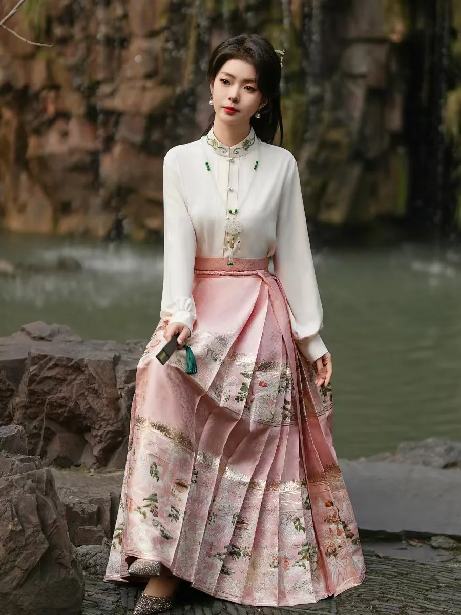 

Chinese Hanfu skirt, Tang style horse face skirt, heavy embroidery, daily traditional Chinese clothing skirt