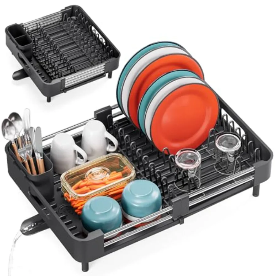 

Dish Drying Rack Expandable Dish Rack for Kitchen Counter Anti-Rust Dish Drainer Sink Organization and Storage Essentials with
