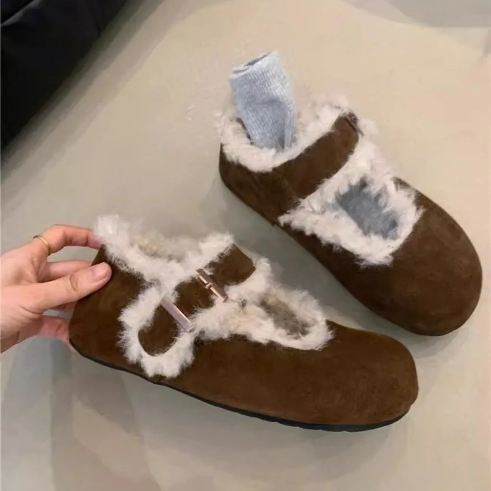 

Fur Flats Shallow Shoes Suede Fashion Shoes Woman 2025 Trend Winter New Brand Designer Walking Cozy Casual Women’s Snow Botas