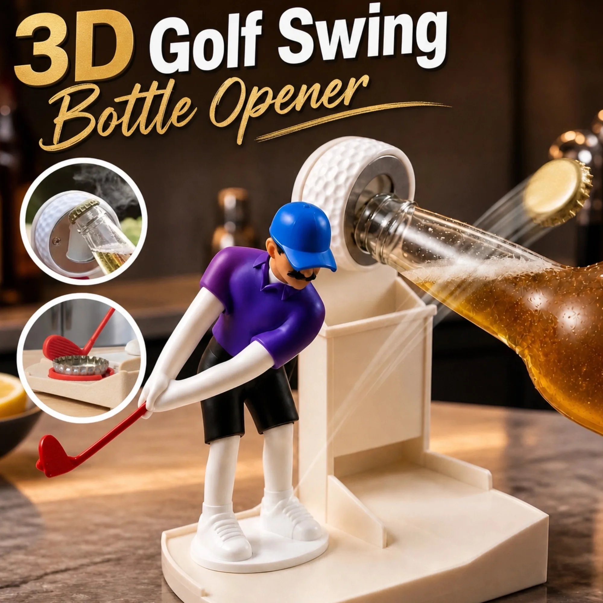 2026 NEW Golf Swing Bottle Opener 3D Printed Funny Golf Bottle Opener Birthday Father's Day Gift for Golf Lovers Dad Boyfriend