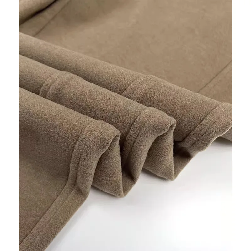 Hot Selling 2025 Autumn/winter Solid Color Wool Curved Knife Cut Thick and Warm Elastic Waist Pants