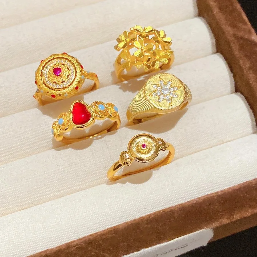 

Ele round Open Ring for Women Vintage Court Sle Fingertip Ring Luxury mat High-End Feeling Hand Jewelry New Model