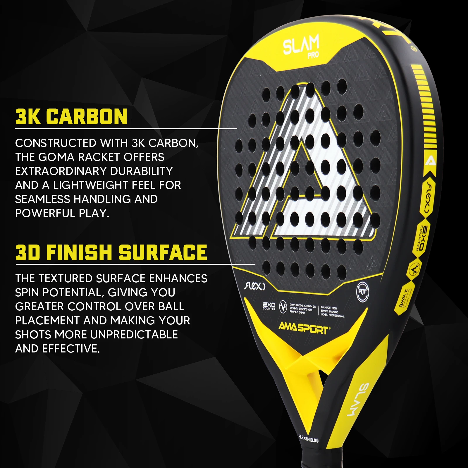 Padel Rackets 3K Carbon Fiber Surface with 3D Texture for Enhanced Control with EVA Memory Flex Foam Core Ultimate Pala de Padel