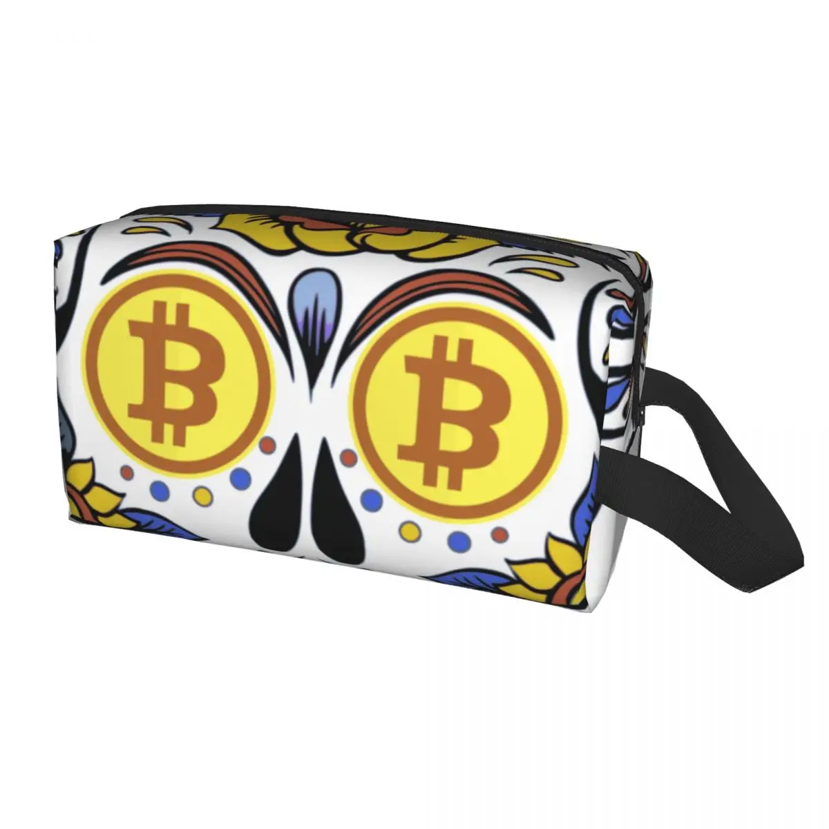 Bitcoin Crypto Cosmetic Bag Women Fashion Large Capacity Btc Cryptocurrency Skull Makeup Case Beauty Storage Toiletry Bags