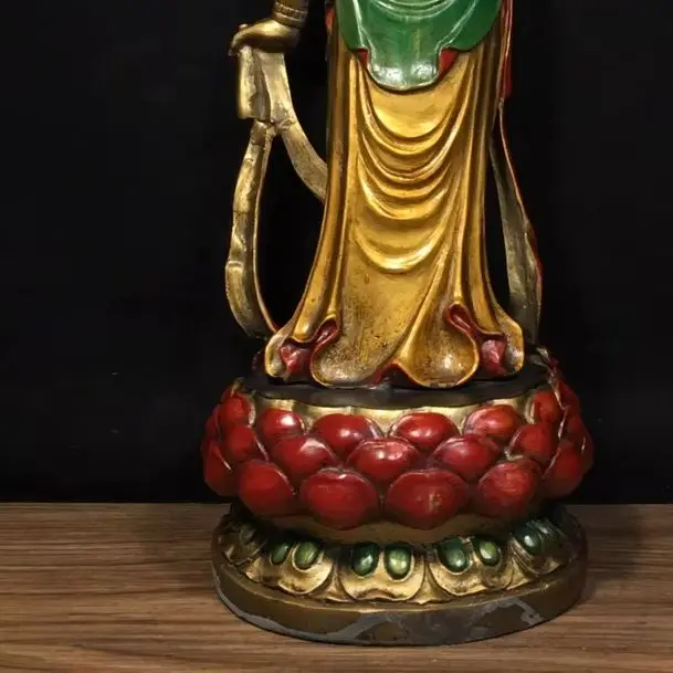 

19"Xizang Folk Collection Old Bronze Painted Three Sages Shakyamuni Guanyin Buddha A Set Lotus Platform Worship Hall