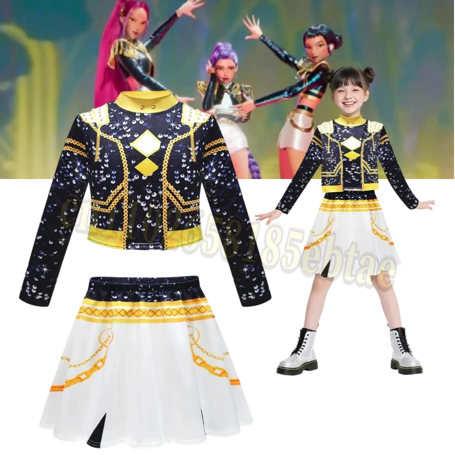 

Kids Girl Kpop Zoey Mira Rumi Cosplay Golden Huntrix Costume 3D Print Demon Hunters Stage Costume Child Halloween Party Clolthes