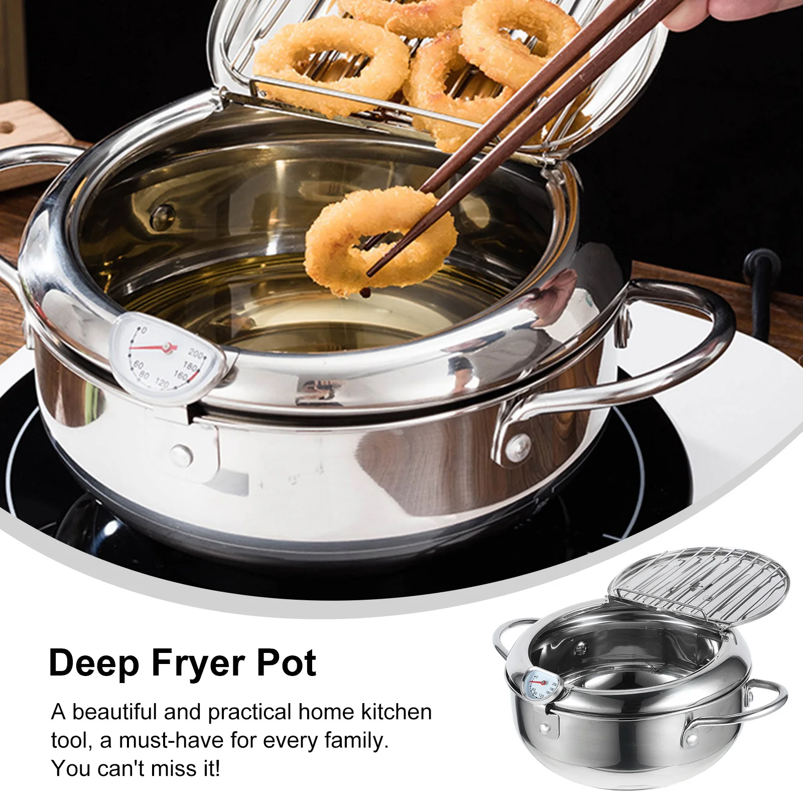

Nonstick Fryer Small Deep Fryer Pot Japanese Style Stainless Steel Tempura Frying Pan Portable Kitchen Tool Home Use