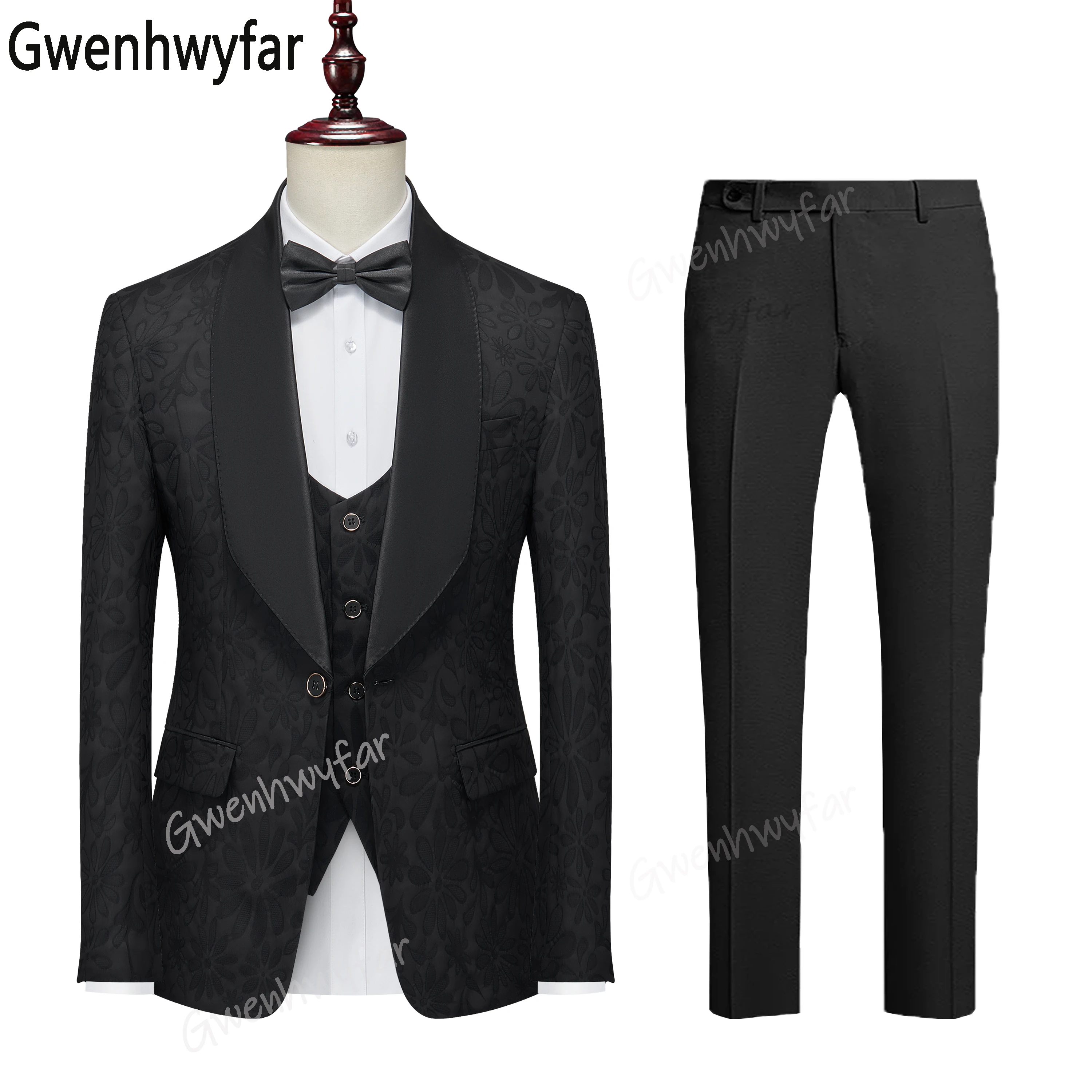 

Gwenhwyfar 2023 Stylish Wedding Men Black Suits Set Slim Fit Groomsmen Groom Tuxedo Tailored 5xl Shawl Lapel Blazer Pants 3 Pcs