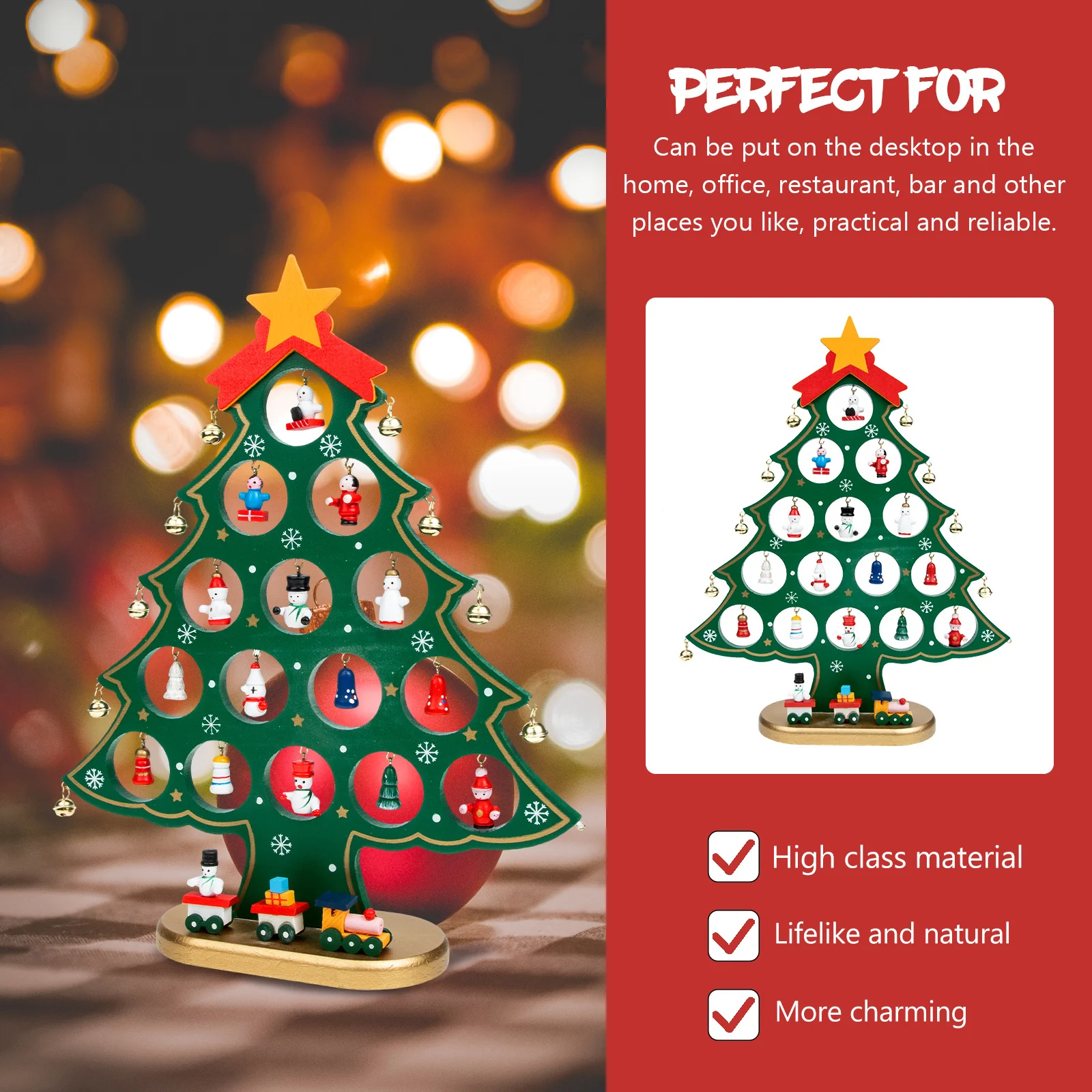 

Mini Christmas Tree Wooden Desktop Xmas Ornament Decorative Small Christmas Tree for Festival Scene Decor Xmas Supplies