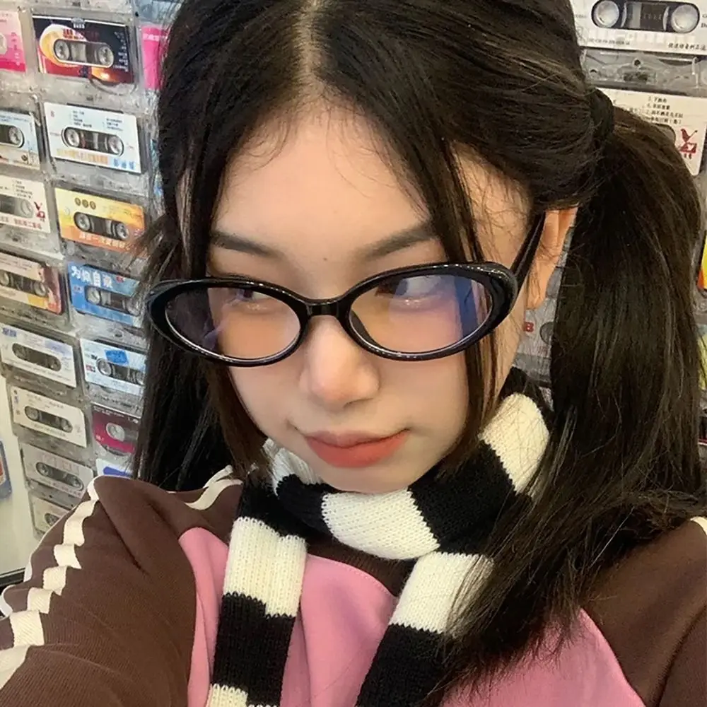 نظارات سوداء مضادة للضوء الأزرق، ملابس العين بدون مواد مكياج، نظارات قراءة بيضاوية الشكل لحماية العين، نظارات عتيقة، مكتب الدراسة #5