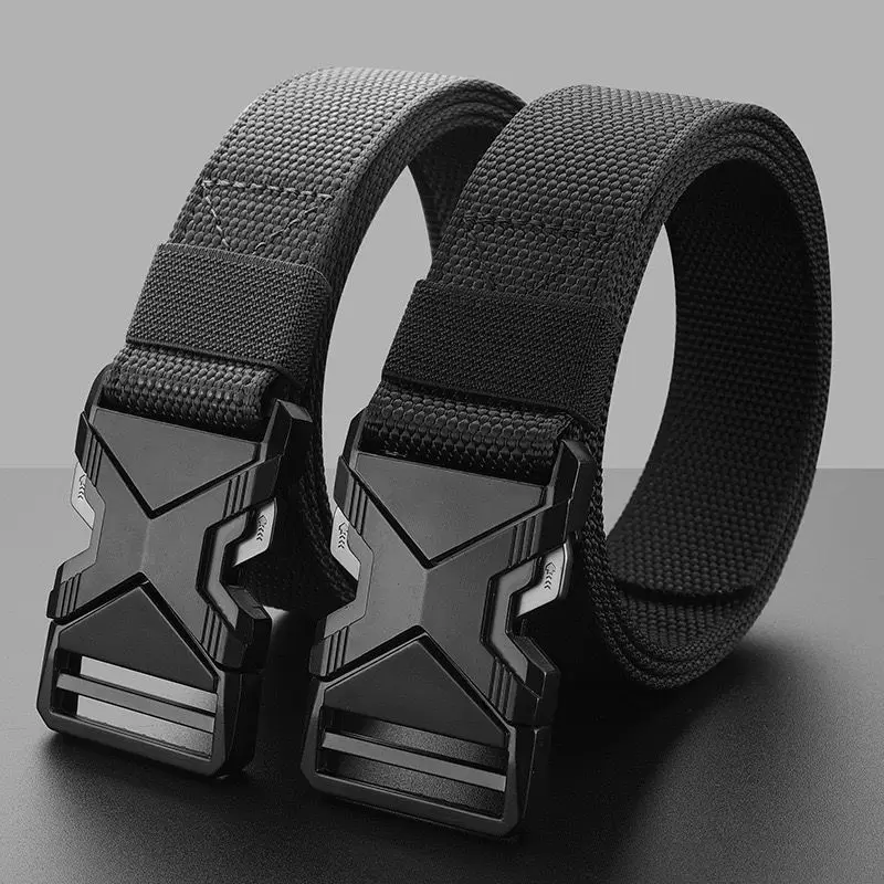 Men's New Thick Waist Belt  Automatic Buckle Design Outdoor Nylon Tactical Belt Workwear Canvas Casual Sports Pants Waist Belt