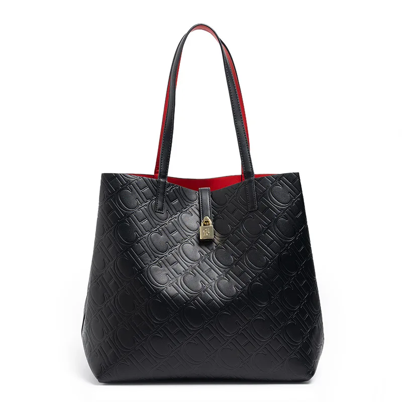 

​ ​ Просторная сумка через плечо 2025 года, роскошная женская сумка с тиснением и буквами, однотонная сумка через плечо, сумка-тоут с текстурированной верхней ручкой