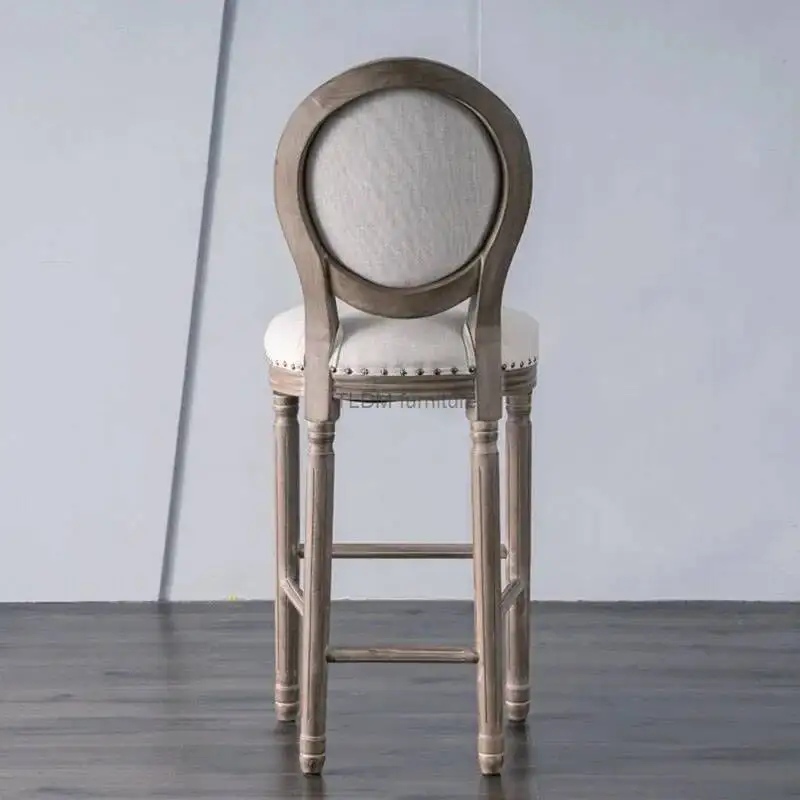 

Антикварные барные стулья для дома, американские барные стулья из массива дерева, европейские ретро-стулья с высокой спинкой, стулья для виллы, кухонные стулья