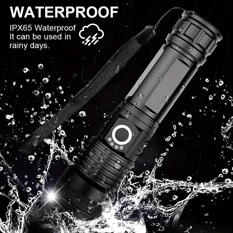 High Power LED Flashlight Portable Telescopic Zoom Waterproof Lantern USB Rechargeable Emergency Spotlight Outdoor Camping Torch