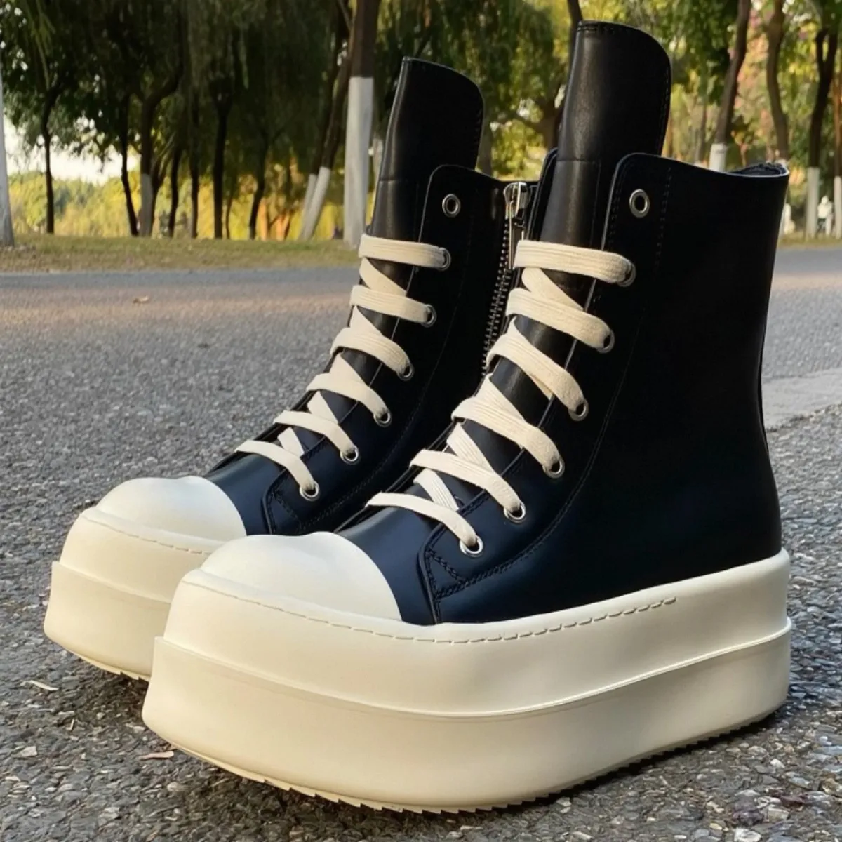 

Ro Designer Boots Men Sneaker Women Black Leather Ankle Boot Lace Up Platform 7cm Thick Sole Sneakers High Top Casual Shoe