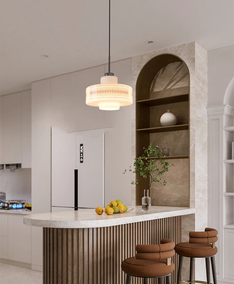 Nordic White Glass Pendant Light E27 Bulb Red Line