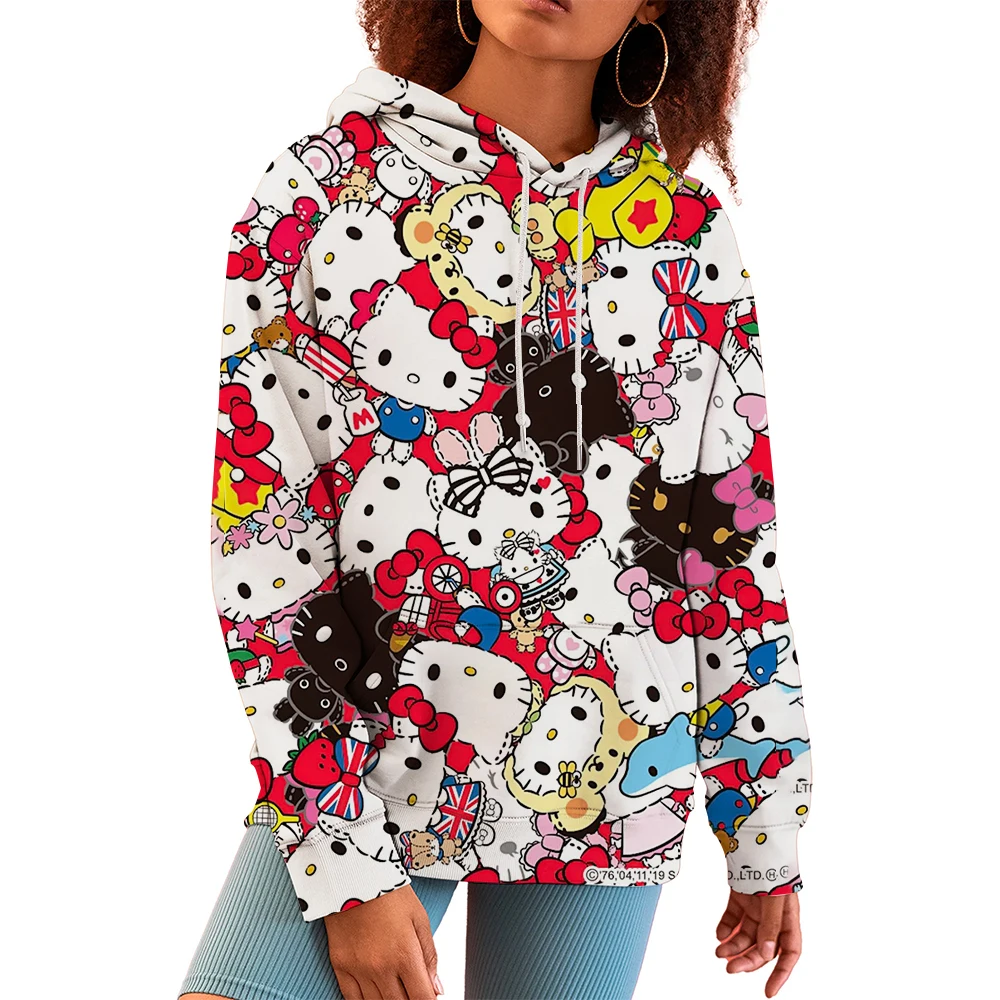 Jersey de Hello Kitty, sudadera de moda para mujeres, adultos, niñas, mujeres, ropa superior, Sudadera con capucha de manga larga, regalo de Navidad, novedad de 24/25