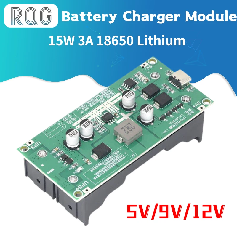 Type-C 15W 3A 18650 Lithium Battery Charger Module DC-DC Step Up Booster Fast Charge UPS Power Supply / Converter 5V 9V 12V