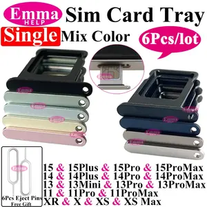 Bilashmart 6 Single Sim Card Tray Holder iPhone 15 14 Plus 12 13 11 Pro Max X XR XS Sim Nano Adapter Slot Fix Parts