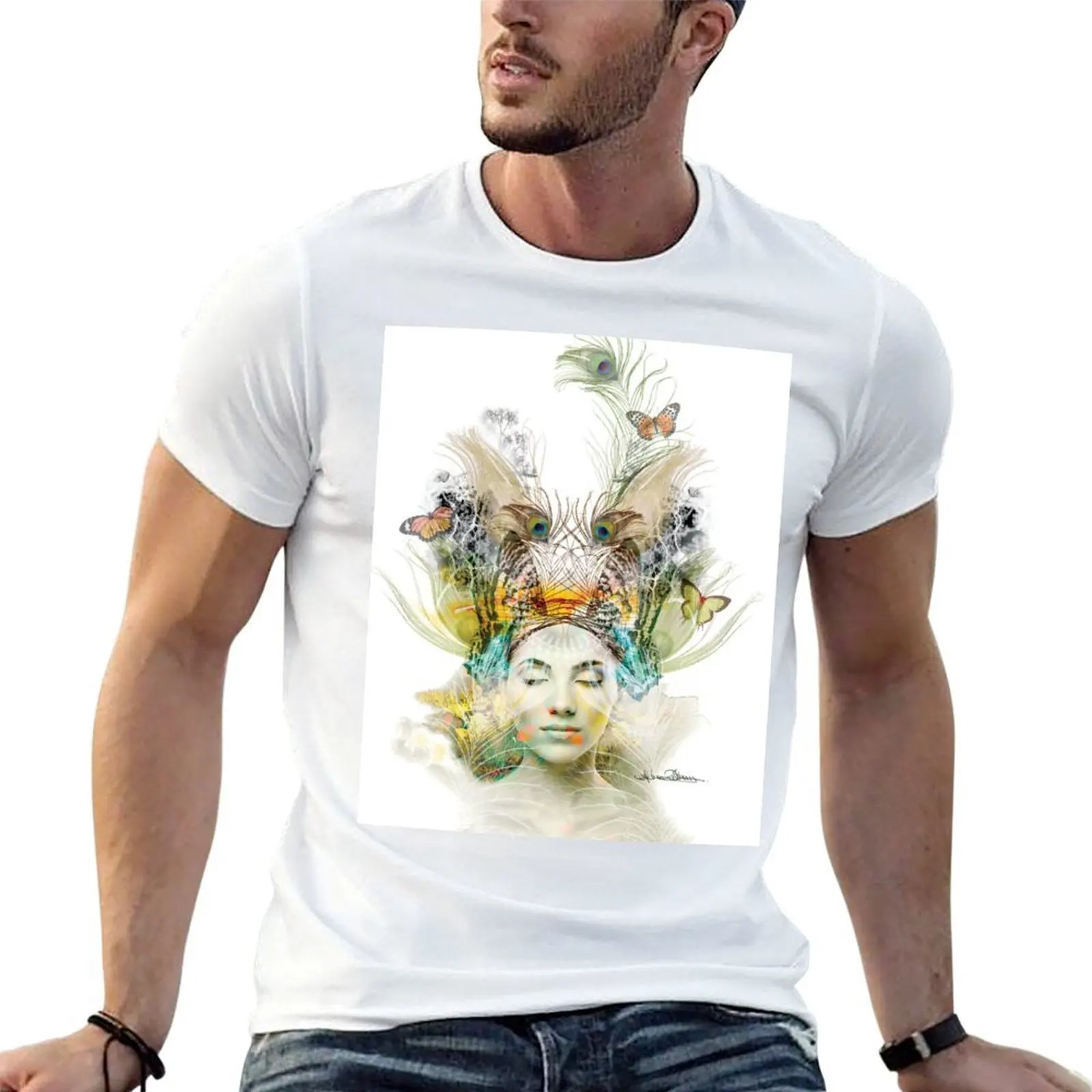 T-Shirt en coton pour homme, Transcendence Mindfulness Meditation Spiritual Wellbeing Art