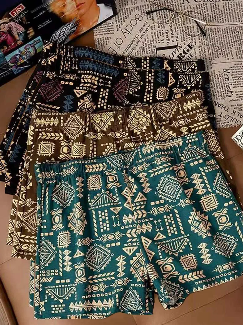 

6 pcs Men's Boxer Shorts Set with Ethnic Tribal Patterns Multi-Color Breathable Comfortable Men's Underwear