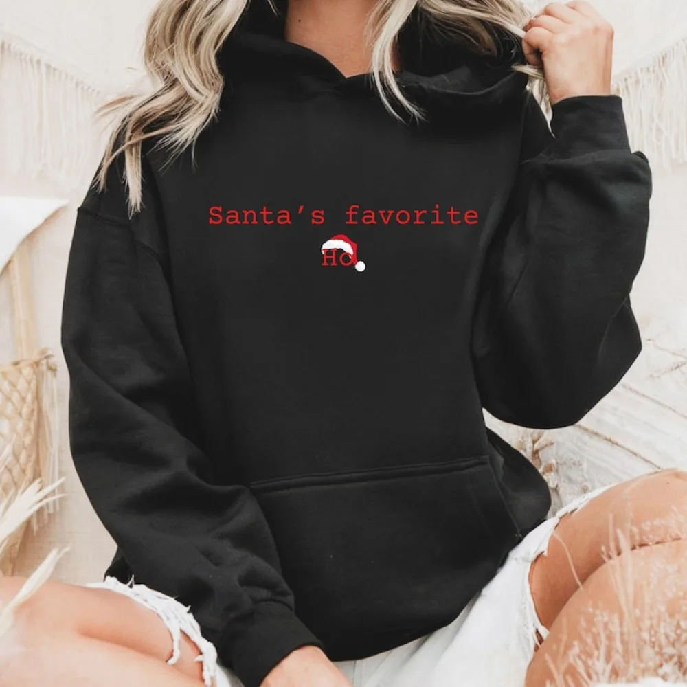 Santa's Favourite Fun Minimalistisches Weihnachts-Sweatshirt, Urlaubssaison, Kapuzenpullover, trendiges Weihnachts-Outfit für Damen, Herbst- und Winterkleidung