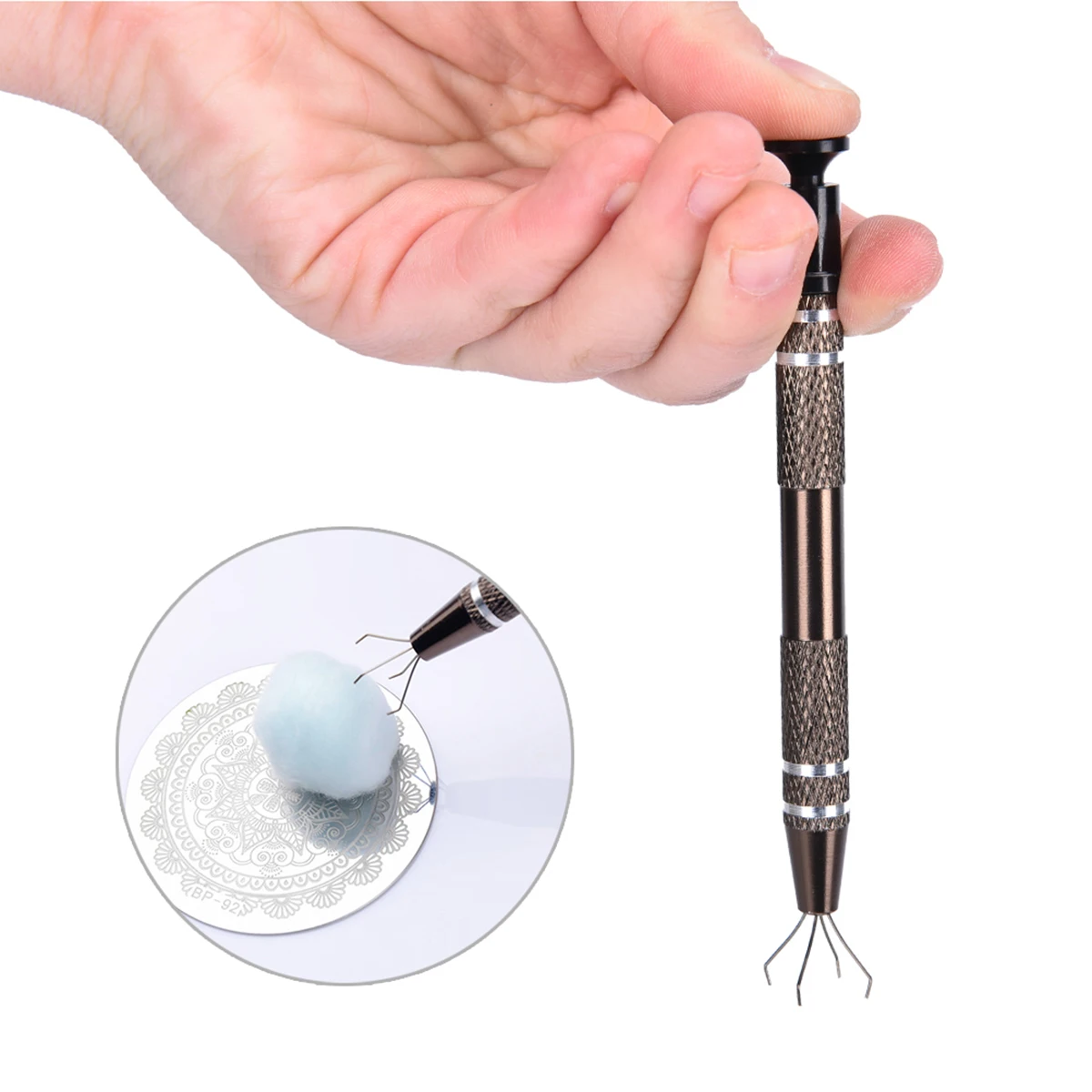 

3pcs Cotton Claw Manicure Tool with Plaid Handle for Nail Art Supplies Protector Balls Template Clean Easy Use
