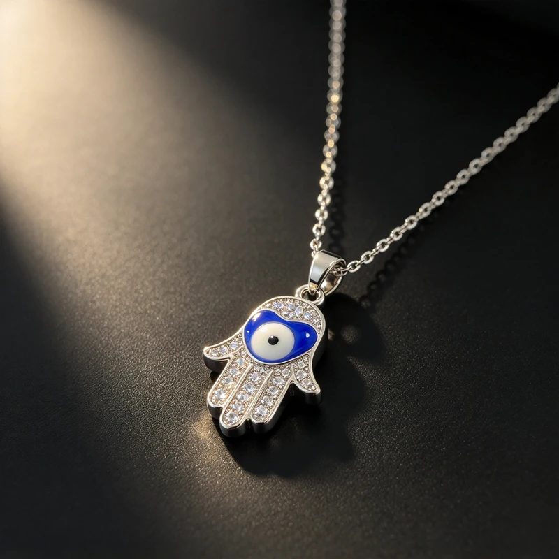 Boho Silver Brass Necklace, Zircon Hand Pendant, unique jewelry, high quality jewelry for outing, daily wear & sweet lovely gift