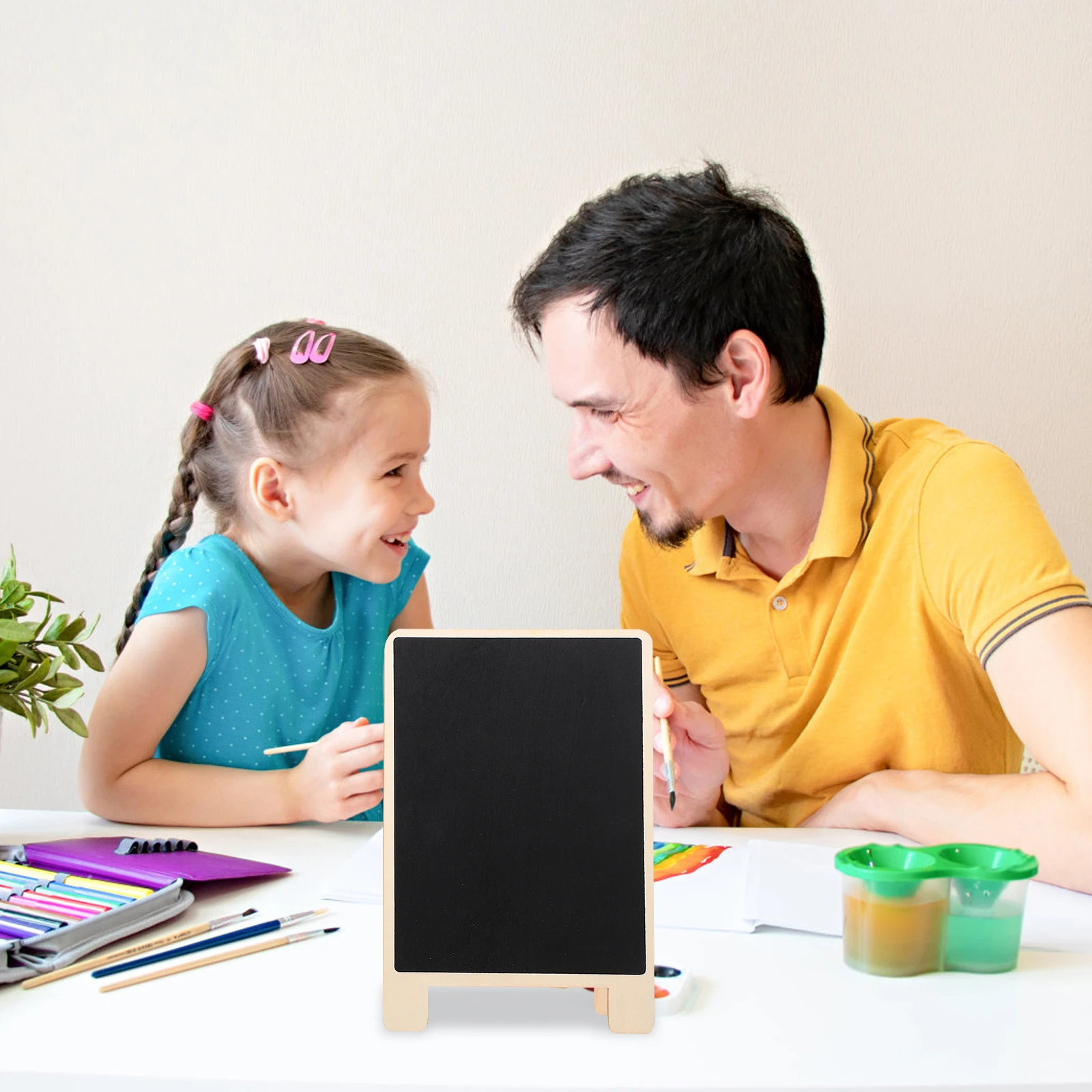 

2 Pcs Mini Painting Chalkboards Kids Wooden Blackboard Erasable Household Signs Notice Decor Wall Stickers Family Accessories