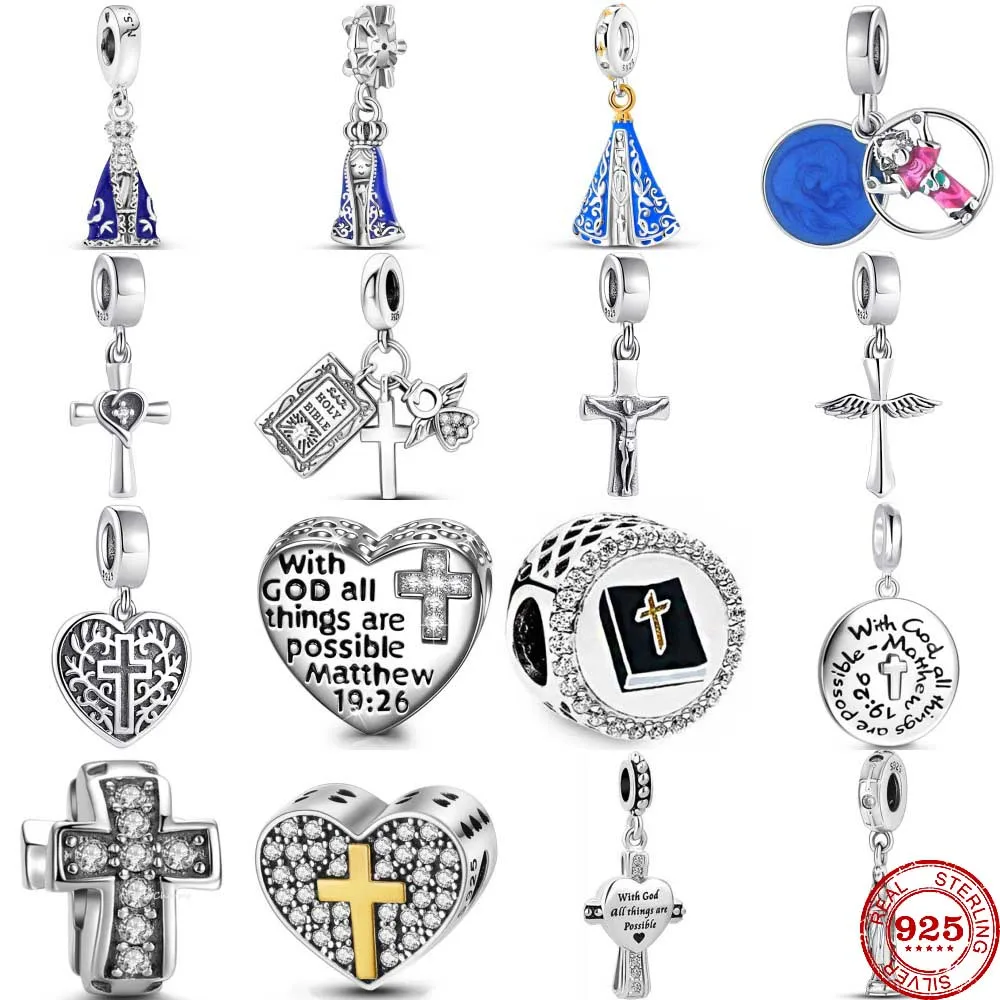 New 925 Sterling Silver God Bible Religion Cross Priest Jesus Pendant Bead Diy Fit Original Pendant Charm Bracelet Women Jewelry