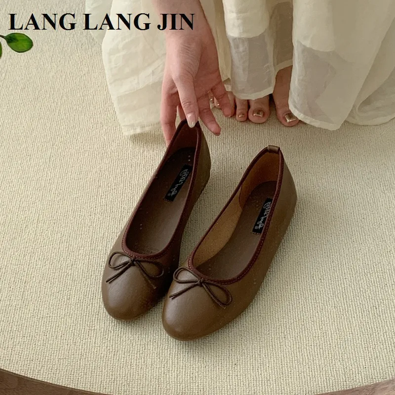 2023 Fashion Women Flats Ballet Shoes Round Toe Soft Moccasins Flat Ballerinas Shallow Bow Knot Female Casual Loafers Size 35-40