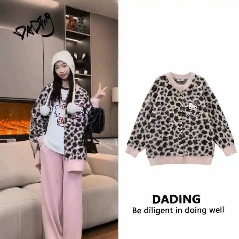 

Hello Kitty Kawaii High-End Chic Sweater Jacket Unique Temperament Knitted Cardigan Anime Cartoon Comfortable Cute Girl Tops