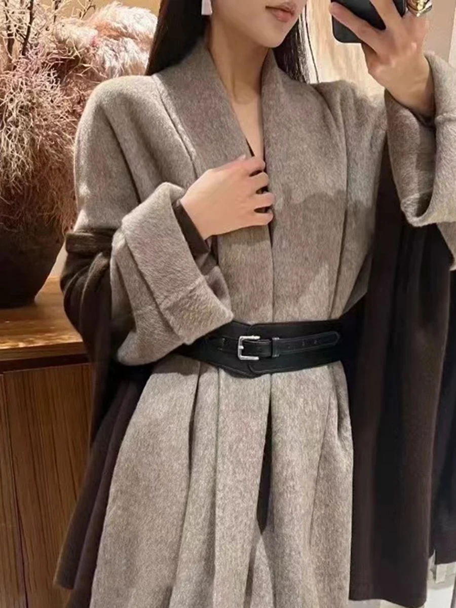 TWOTWINSTYLE الصلبة تقسم حزام مزاجه معاطف للنساء التلبيب طويلة الأكمام الحد الأدنى معطف طويل الإناث ملابس عصرية جديد #6