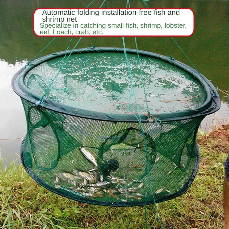 Double Anti-escape Fishing Net Without Installation of Automatic Folding Round Shrimp Cage Crab Net Hand Cast Net Fishing Tackle