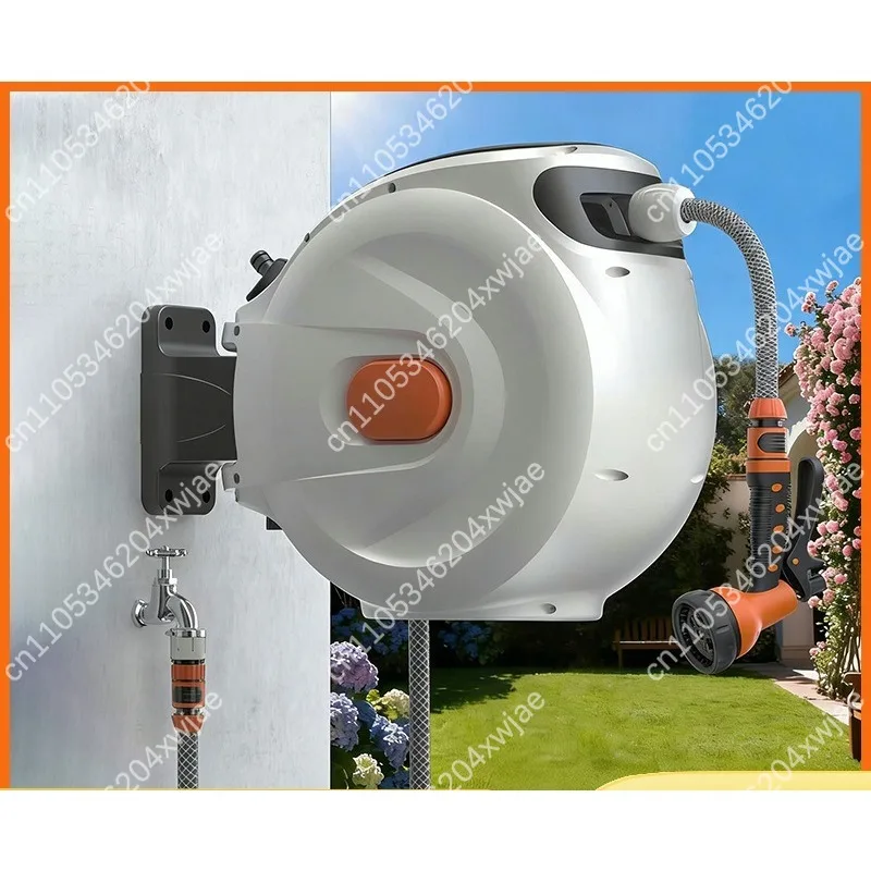Automatic Rewind Garden Water Hose Reel, Wall Mounted with Sprinkler Gun, Retractable Pipe for Watering Plants & Lawn Care