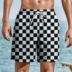 Men's Beach Pants Checkerboard 3D Printed Shorts Men's Summer Breathable Shorts Fitness Street Shorts Men's Ropa Hombre