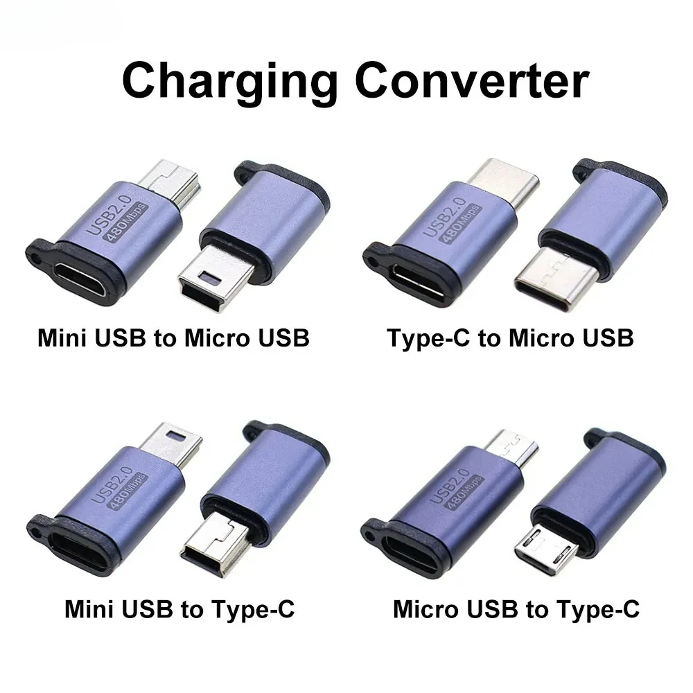 2 Stück Micro-USB-Typ-C-Buchse auf Mini-USB-Typ-C-Stecker Ladeadapter für Handy, Tablet, Kamera, Ladegerät-Konverter