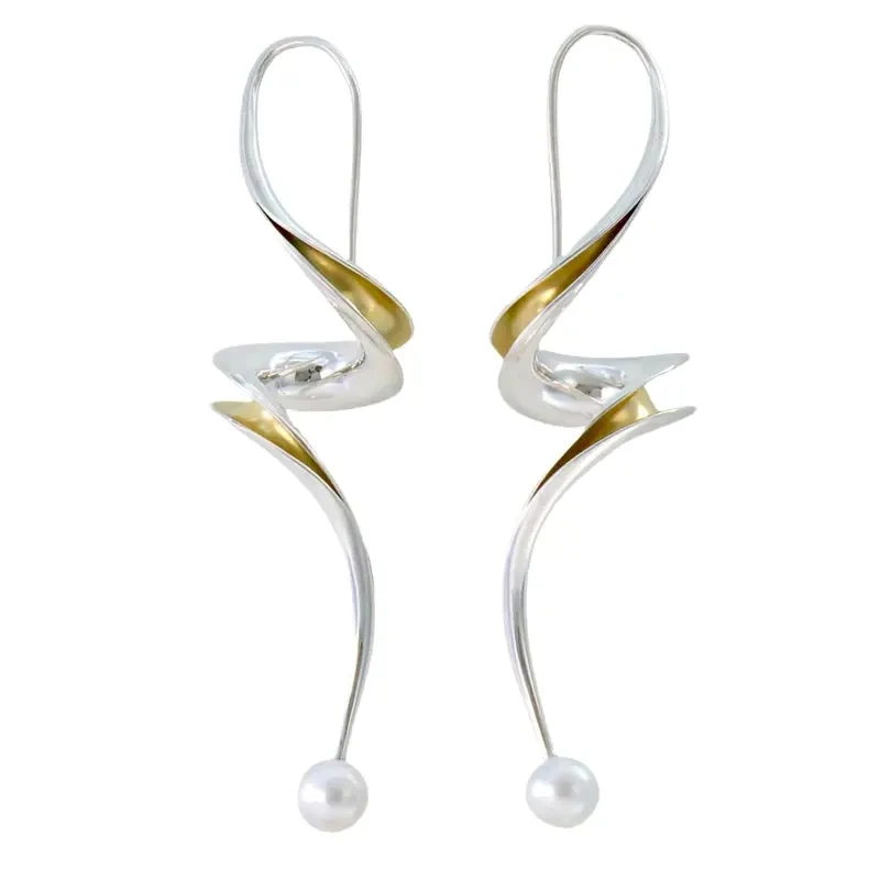 Simple Fashion Silver Color Metal Geometrically Hanging Imitation Pearls Dangle Earrings for Women Jewelry