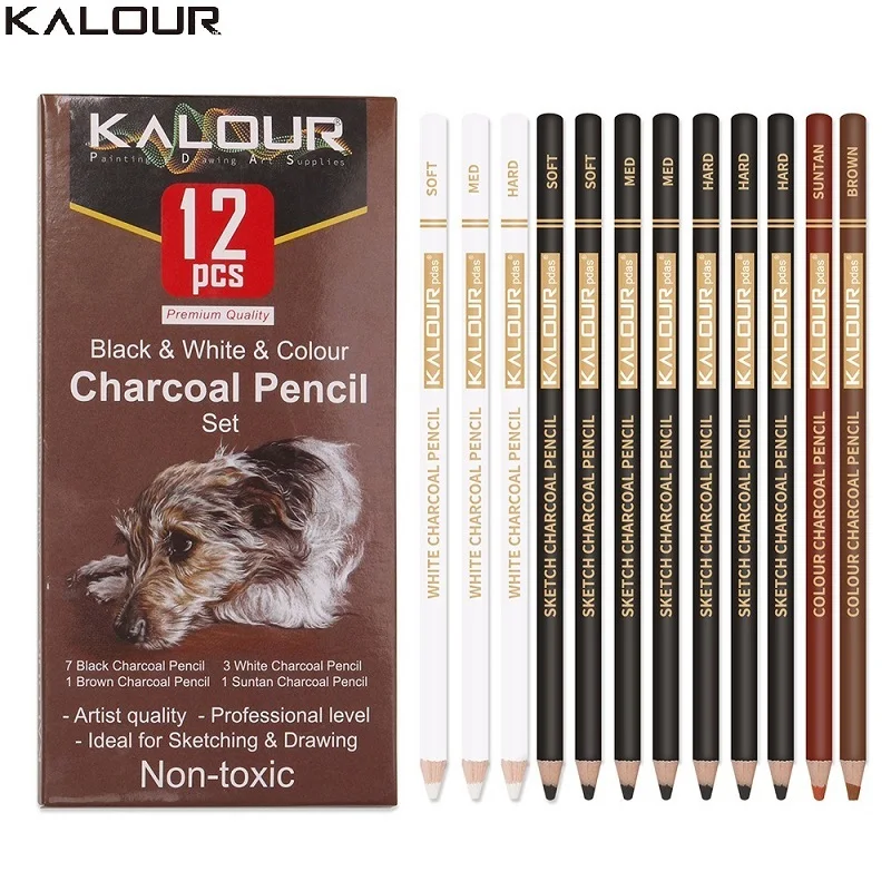 

KALOUR Carbon Pen 연필 Art Supplies Professional High Gloss White /Black /Colorful Carbon Stationery Sketch Pencil Drawing Tool