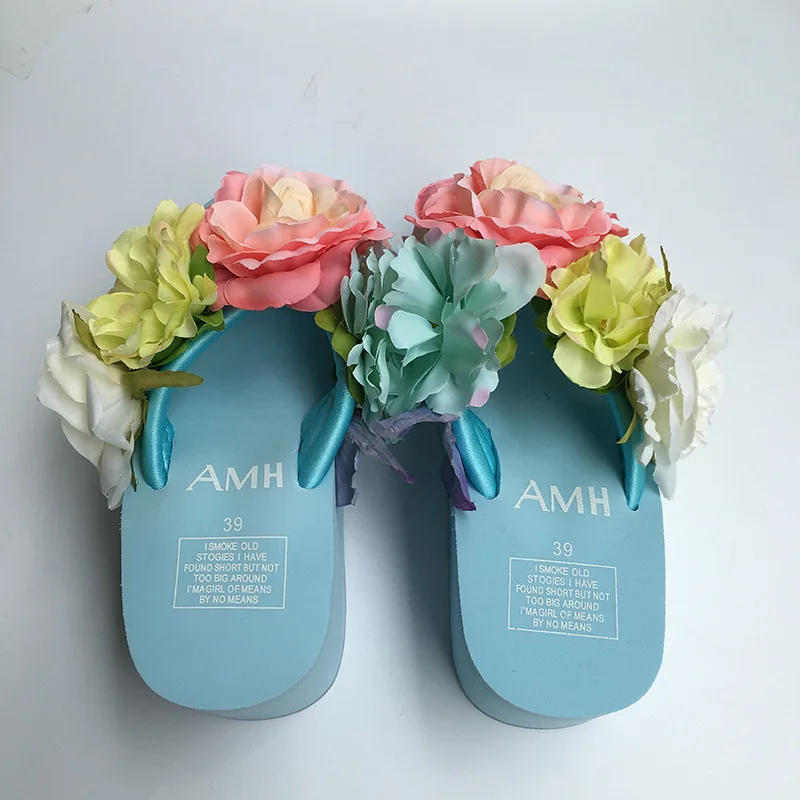 Summer Slippers Bohemia Flowers Woman Beach Flip Flops Summer Style Slides Resistant Slippers Platform Shoes Beach Slippers