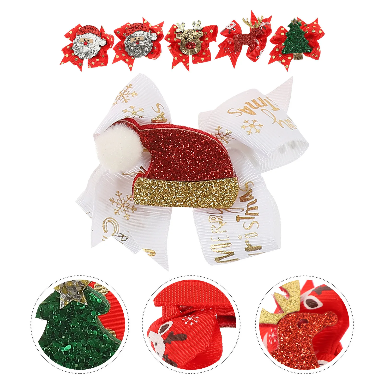 

6 Pcs Christmas Hairpin Set Holiday Bows Reindeer Clips for Accessories