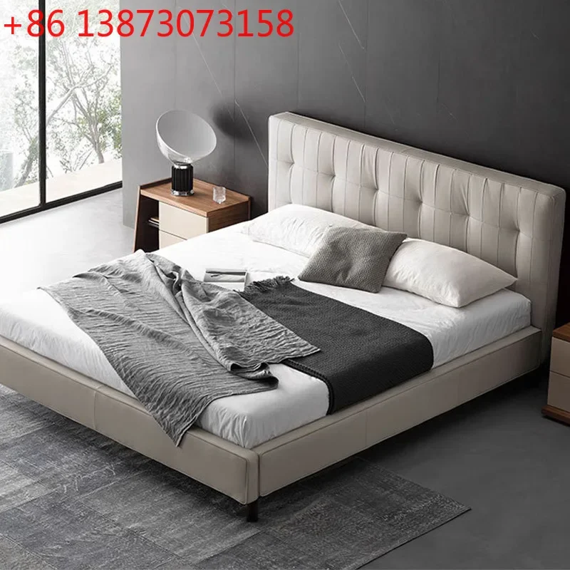 

New big black bear suspension bed Italian minimalist leather master bedroom big bed black antique solid wood double bed