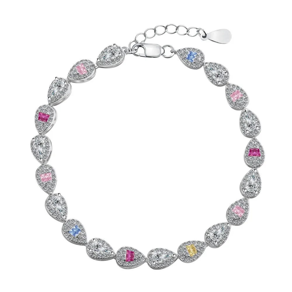 

Fashion and Luxury 925 Sterling Silver Bracelet with Colorful Zircon Inlaid Droplet Design for Women's Handwear