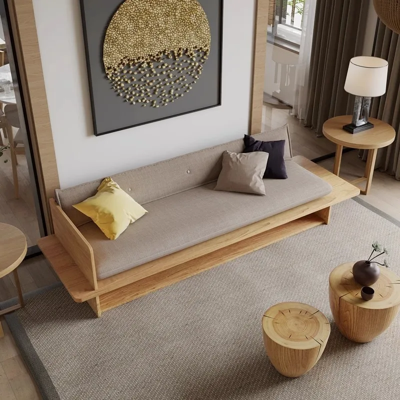 شقة صغيرة إسكندنافية على الطراز الياباني أريكة سجل B & B أثاث غرفة المعيشة الرجعية مع أدراج أريكة مزدوجة ثلاثية من الخشب الصلب