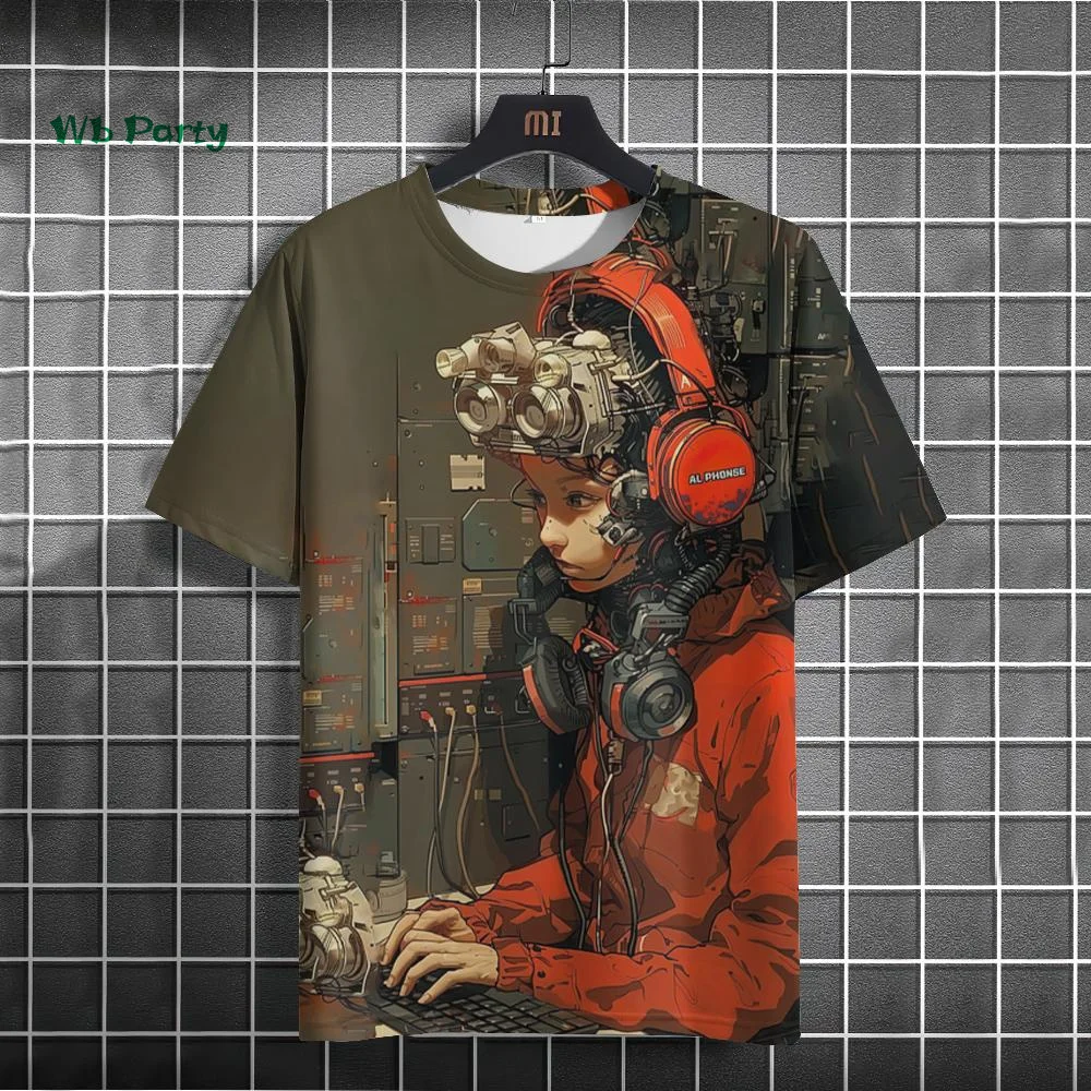 Japanese Men's T-Shirt 3D Cyber Mechanical Pattern Short Sleeve T-Shirt Oversized Harajuku Top Summer Men's Street Casual Tshirt image 6