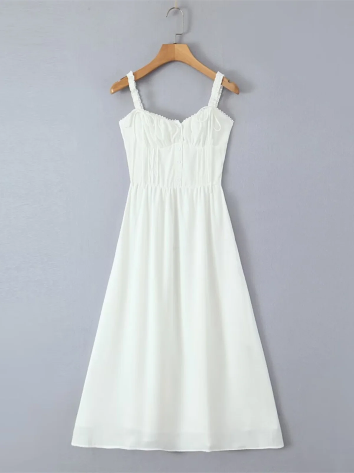 우아한 빈티지 화이트 롱 드레스, 리본 허리 A라인 스커트, 티타임, 해변 휴가, 스퀘어 칼라 여성 드레스