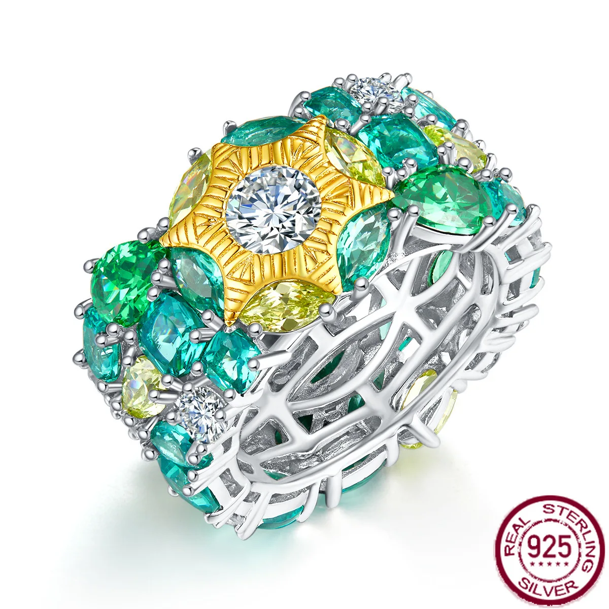 

New popular s925 silver German niche design sea urchin full diamond lined ring, luxurious and fashionable wedding jewelry