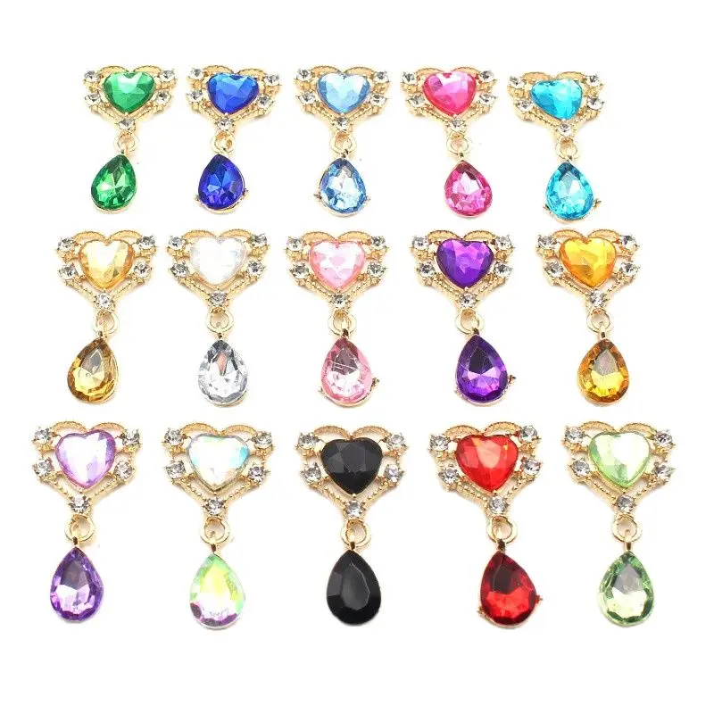 10Pcs Peach Heart Alloy Water Rhinestone Exquisite Pendant Jewelry Accessories Diy Wedding Clothing Bow Decoration Accessories